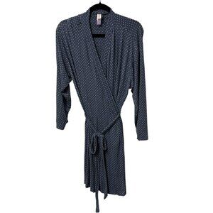 JOYSPUN MATERNITY ROBE POLKA DOT SOFT STRETCH SIZE L/XL BLUE WHITE POCKETS BELT